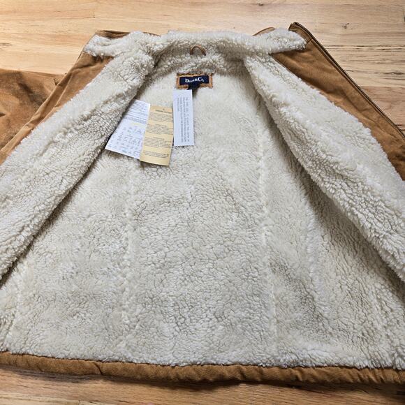 New Denim & Co Washable Leather Sherpa Style Zip Up Jacket Brown Cream Fall - Picture 9 of 11